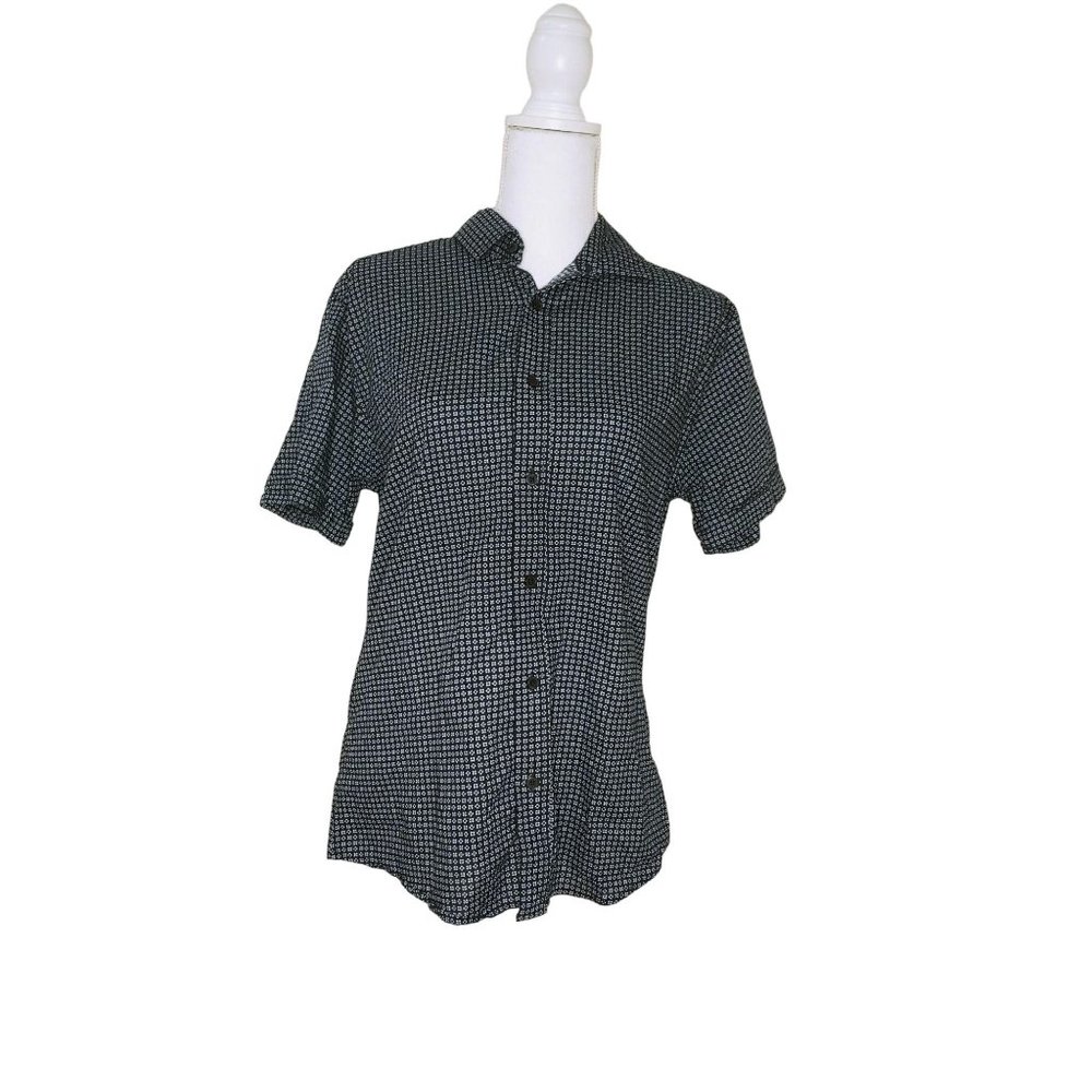 Vince Camuto M Blue Short Sleeve Button Down Floral Blouse